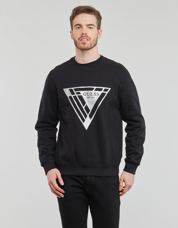 Clothing Men sweaters Guess FOIL TRIANGLE Black