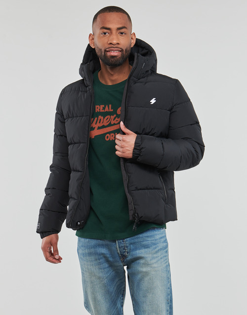 NET Clothing Superdry SPORTS HOODED - Spartoo Black - Duffel PUFFR JACKET Men coats delivery ! | Free