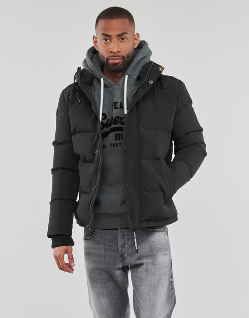 Superdry EVEREST SHORT HOODED PUFFER Black - Free delivery | Spartoo NET !  - Clothing Duffel coats Men