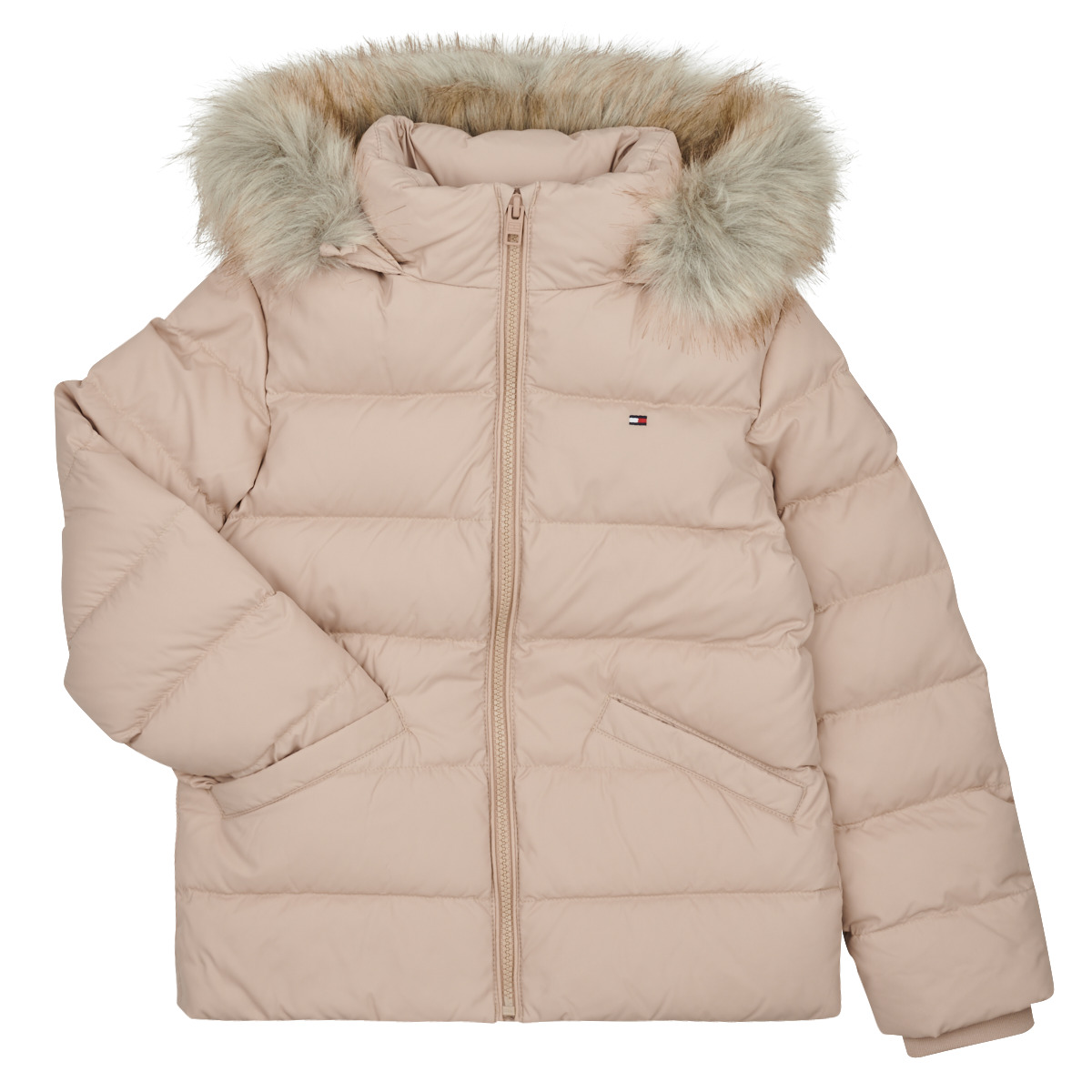 Tommy Hilfiger ESSENTIAL Clothing - Child delivery Spartoo Free DOWN FUR NET Duffel | - JACKET HOOD Beige ! coats