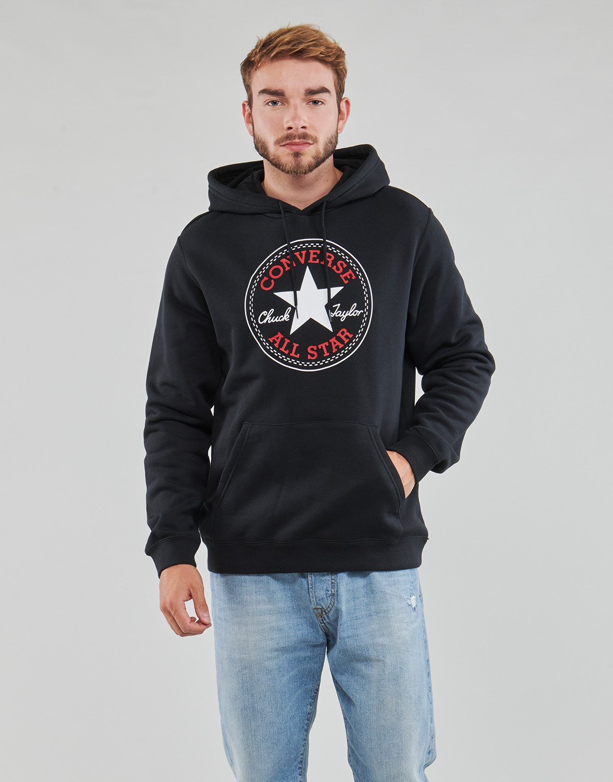Clothing Men sweaters Converse GO-TO ALL STAR PATCH FLEECE PULLOVER HOODIE Black