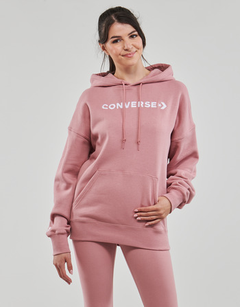 Clothing Women sweaters Converse EMBROIDERED WORDMARK FLEECE HOODIE Pink