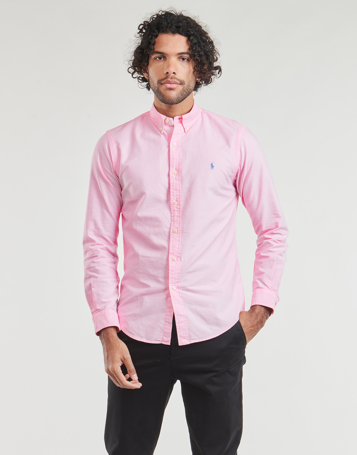 Clothing Men long-sleeved shirts Polo Ralph Lauren CHEMISE AJUSTEE SLIM FIT EN OXFORD LEGER Pink