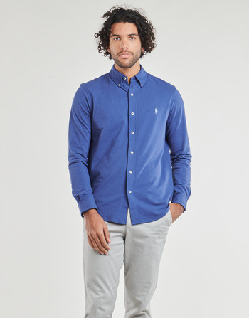 Clothing Men long-sleeved shirts Polo Ralph Lauren CHEMISE AJUSTEE COL BOUTONNE EN POLO FEATHERWEIGHT Blue / Old / Royal