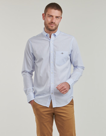 Clothing Men long-sleeved shirts Gant REG POPLIN STRIPE SHIRT White / Blue