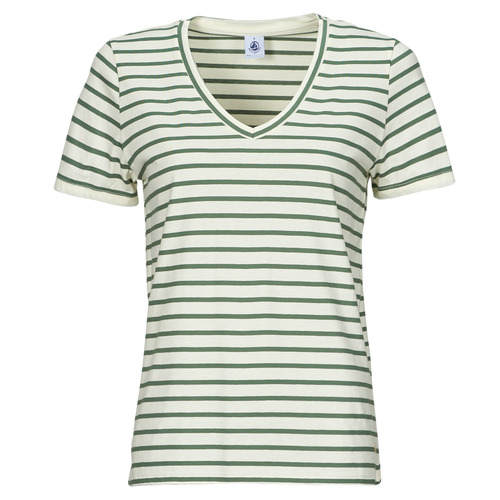 Clothing Women short-sleeved t-shirts Petit Bateau A0ACS COL V White / Green