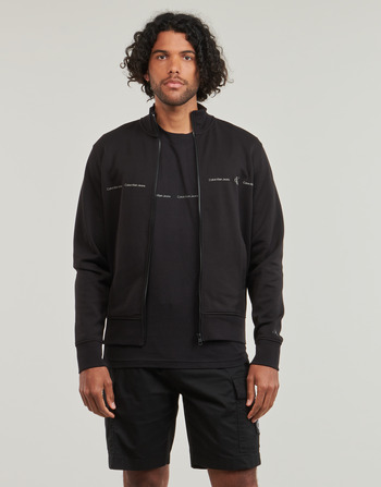 Clothing Men sweaters Calvin Klein Jeans LOGO REPEAT ZIP THROUGH Black