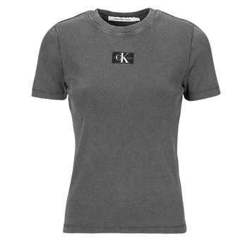 Clothing Women short-sleeved t-shirts Calvin Klein Jeans LABEL WASHED RIB SLIM TEE Grey
