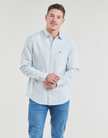 Clothing Men long-sleeved shirts Tommy Jeans TJM REG OXFORD STRIPESHIRT White / Blue