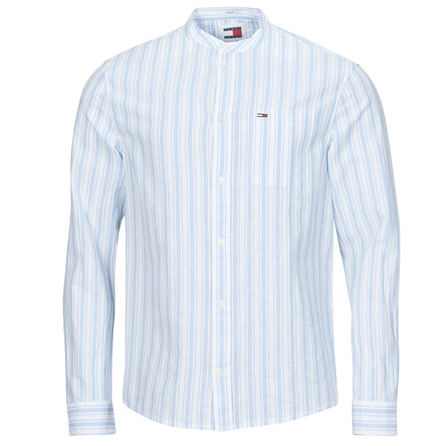 Clothing Men long-sleeved shirts Tommy Jeans TJM MAO STRIPE LINEN BLEND SHIRT White / Blue