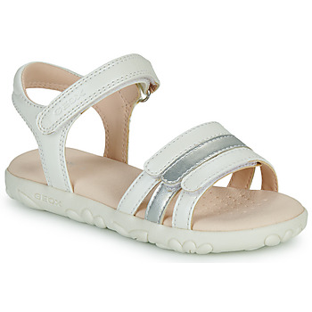 Shoes Girl Sandals Geox J SANDAL HAITI GIRL White / Silver