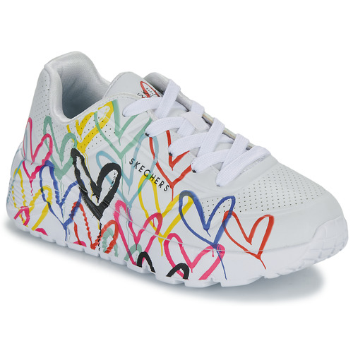 Shoes Girl Low top trainers Skechers UNO LITE - GOLDCROWN SPREAD THE LOVE White / Multicolour
