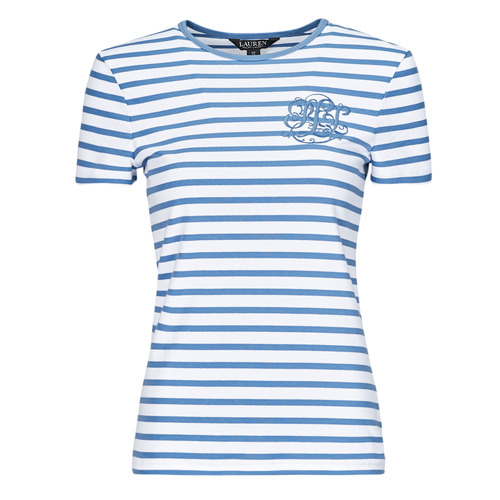 Clothing Women short-sleeved t-shirts Lauren Ralph Lauren ALLI-SHORT SLEEVE-T-SHIRT White / Blue