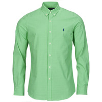 Clothing Men long-sleeved shirts Polo Ralph Lauren CHEMISE AJUSTEE SLIM FIT EN POPELINE RAYE Green / White / Emerald