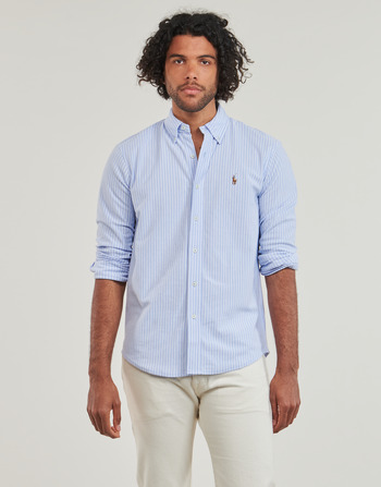 Clothing Men long-sleeved shirts Polo Ralph Lauren CHEMISE AJUSTEE COL BOUTONNE EN OXFORD MESH PIQUE Blue
