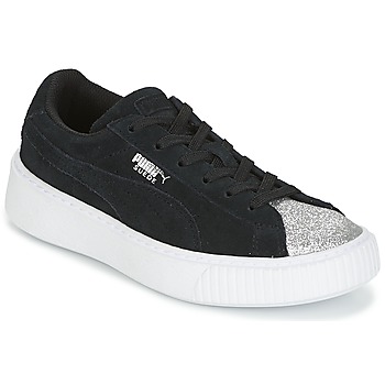 Shoes Girl Low top trainers Puma SUEDE PLATFORM GLAM PS Black / Silver